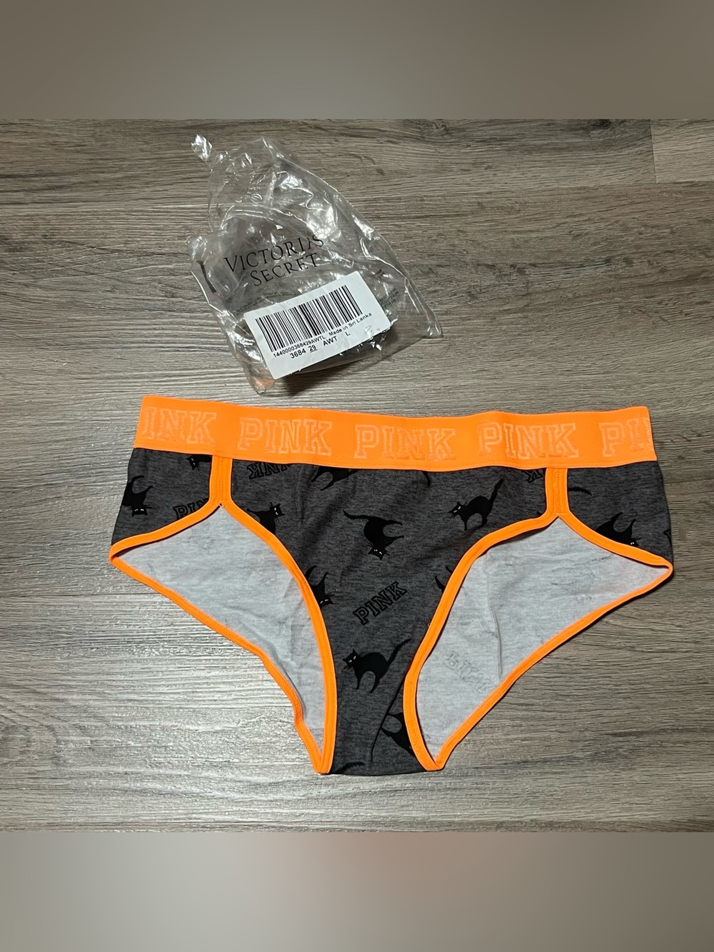 Pink Victoria Secret Large Panties Underwear Orange Black Cat Print Novelty NWOT